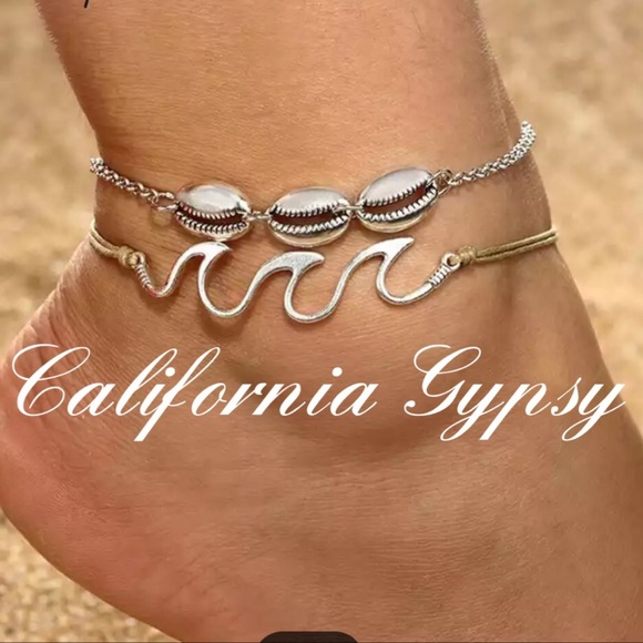 2 Pcs Beach Wave Conch Shell Boho Anklets - Picture 1 of 7